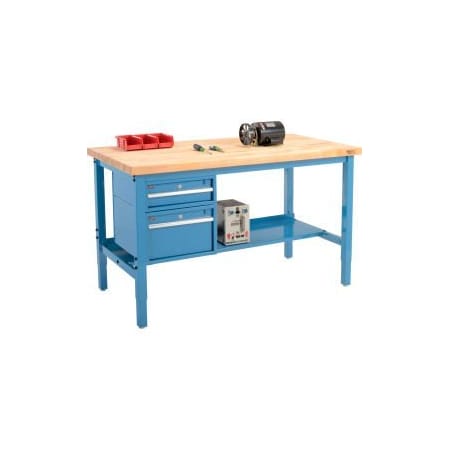 Global Equipment 60 x 36 Production Workbench - Birch Square Edge - Drawers   Shelf - Blue 319239BL